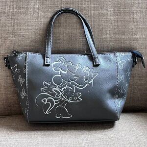 Disney Parks Sweet Minnie Mouse Gray Silver Etch Satchel Bag NO Shoulder Strap